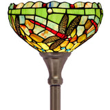 Werfactory® Torchiere Tiffany Floor Lamp Green Stained Glass  Dragonfly Torch Standing Light
