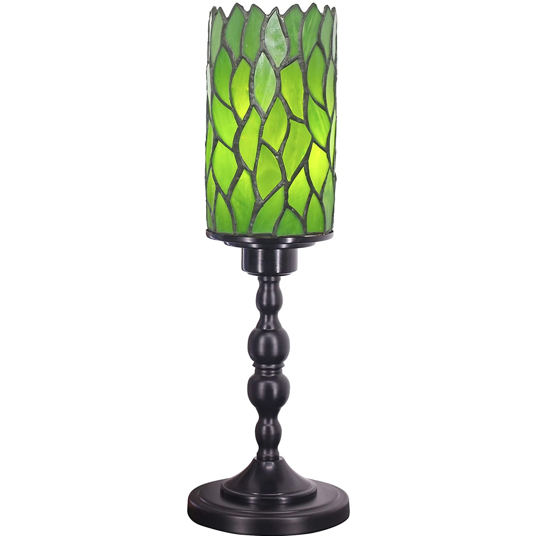 Werfactory Small Tiffany Lamp Stained Glass Table Lamp Green Leaf Style Lamp