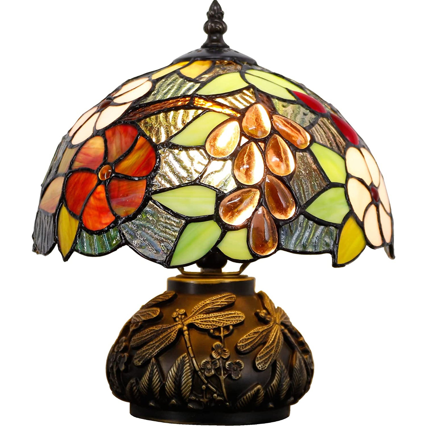 Werfactory® Tiffany Lamp Grape Style Stained Glass Table Lamp with Mushroom Base