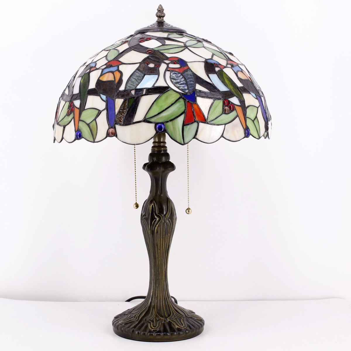Tiffany Table Lamp Werfactory® Colorful Stained Glass Birds Bedside Desk Reading Light
