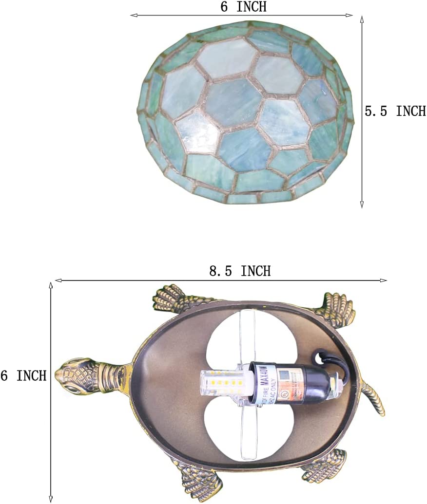 Werfactory® Tortoise Tiffany Style Turtle Lamp Blue Stained Glass Table Lamp