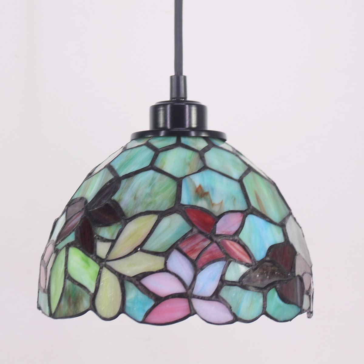 Werfactory® Tiffany Pendant Lighting Fixture 8 Inch Green Stained Glass Hanging Lamp