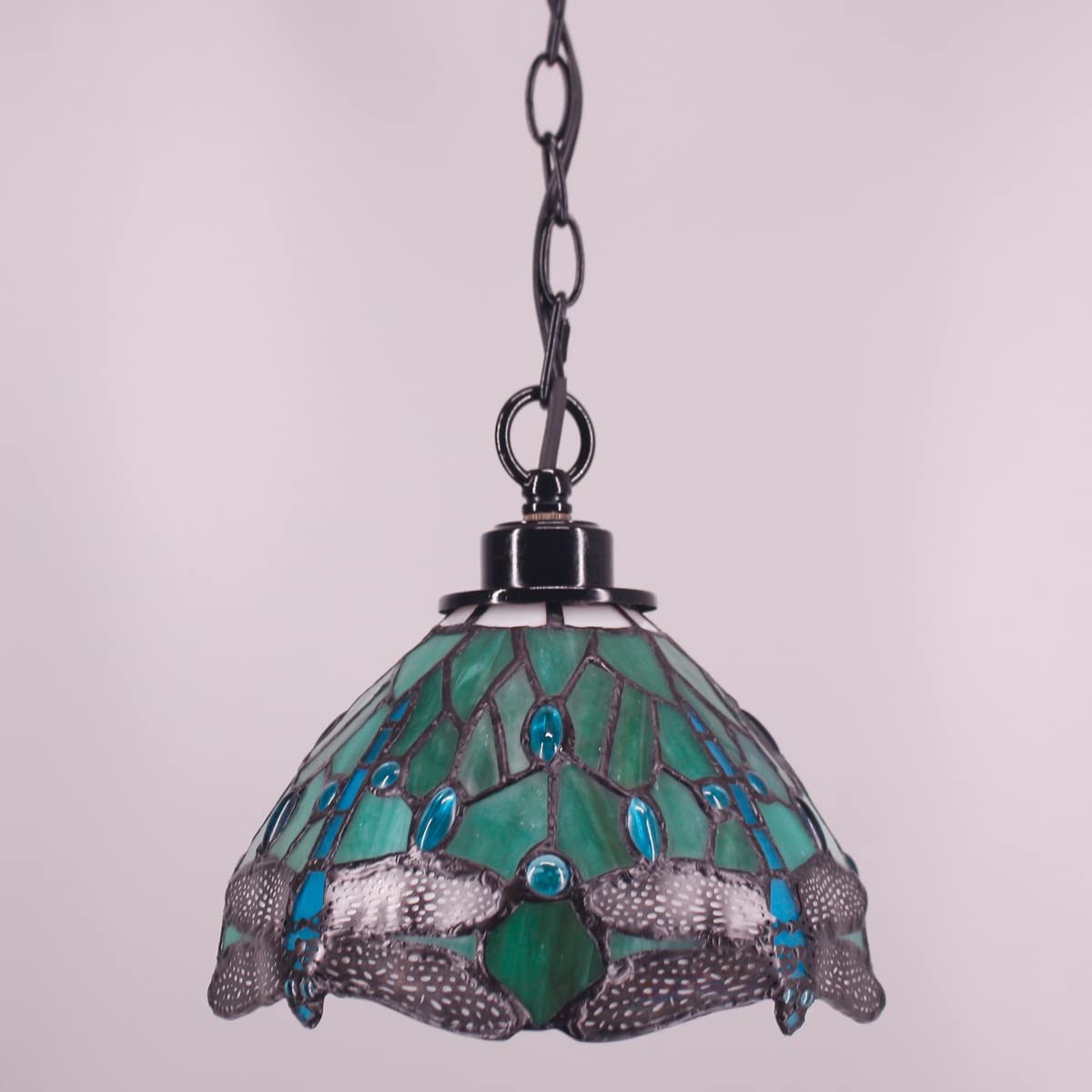 Werfactory® Tiffany Style Plug in Pendant Light Mini Stained Glass Dragonfly Chandelier