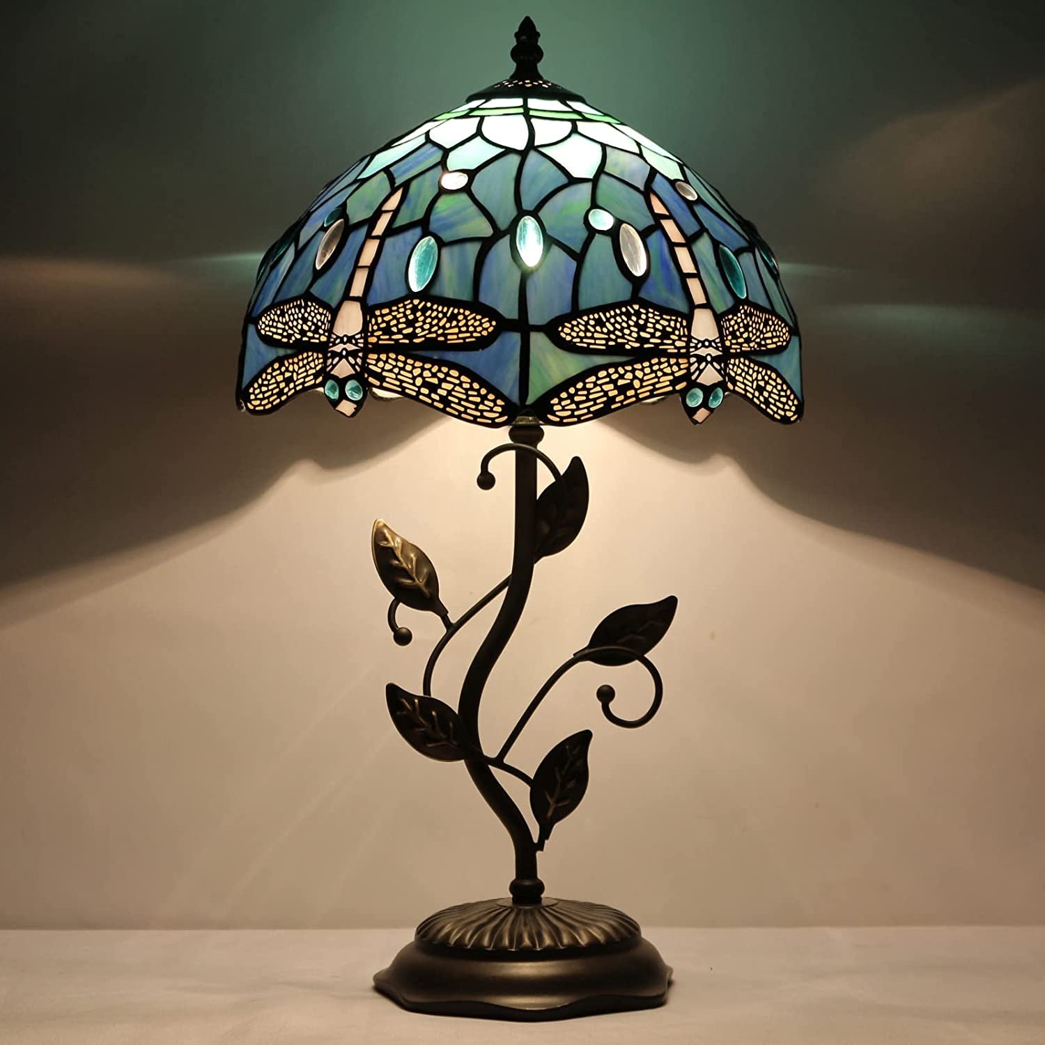 12 inch Tiffany Table Lamp Stained Glass Blue Dragonfly Desk Light