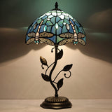 12 inch Tiffany Table Lamp Stained Glass Blue Dragonfly Desk Light