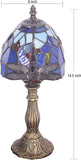 Werfactory® Small Tiffany Lamp Stained Glass Table Lamp Blue Dragonfly Style 14" Tall