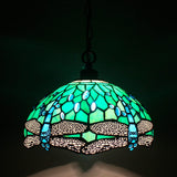 Werfactory® Tiffany Pendant Light 12 Inch Blue Stained Glass Dragonfly Hanging Lamp