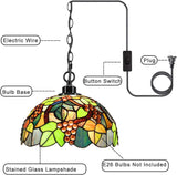 Werfactory® Tiffany Pendant Light 12 Inch Green Grape Style Stained Glass Chandelier