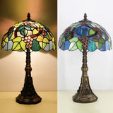 Werfactory® Tiffany Table Lamp 19 Inch High Green Stained Glass Grapes Style Reading Lamp