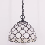 Werfactory® Tiffany Pendant Lighting with W8H7 Inch Crystal Bead White Stained Glass Hanging Lamp