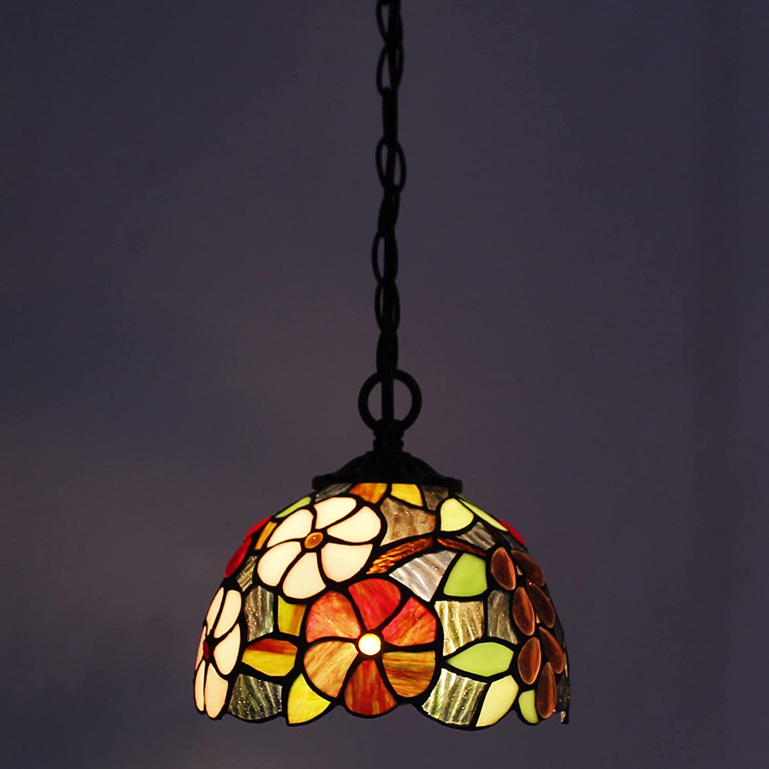 Werfactory® Tiffany Pendant Light with W8H7 Inch Stained Glass Style Shade Hanging Lamp
