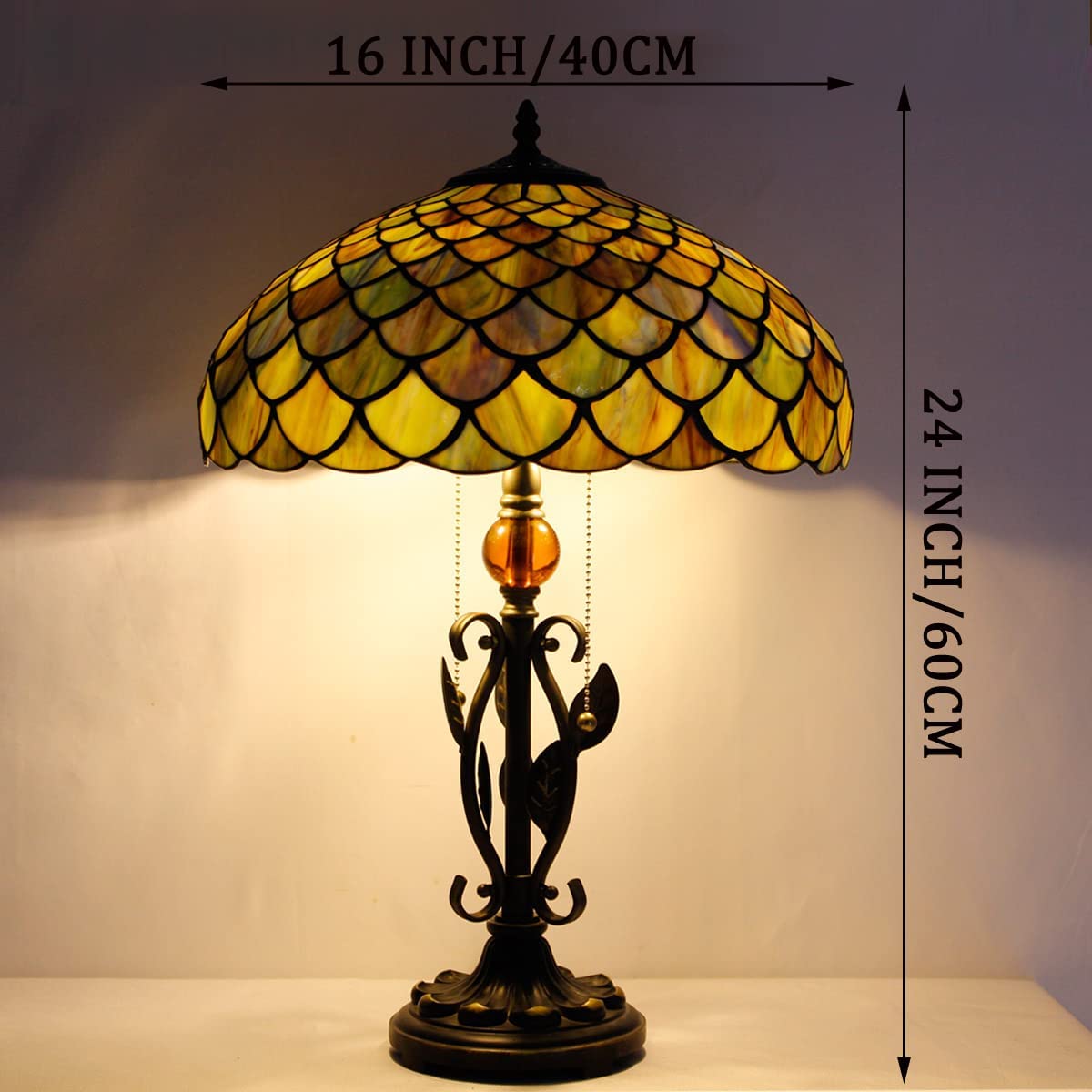16 Inch Werfactory® Tiffany Table Lamp Stained Glass Lamp Fish Scales Light