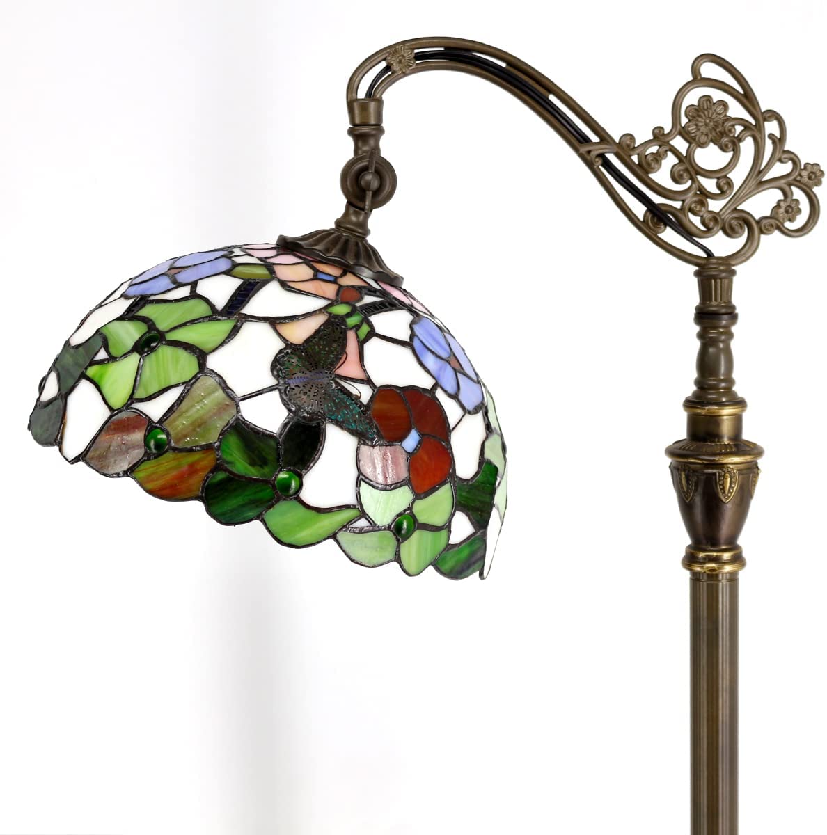 Werfactory® Tiffany Floor Lamp 12X18X65 Inches Stained Glass Butterfly Arched Gooseneck Reading Light