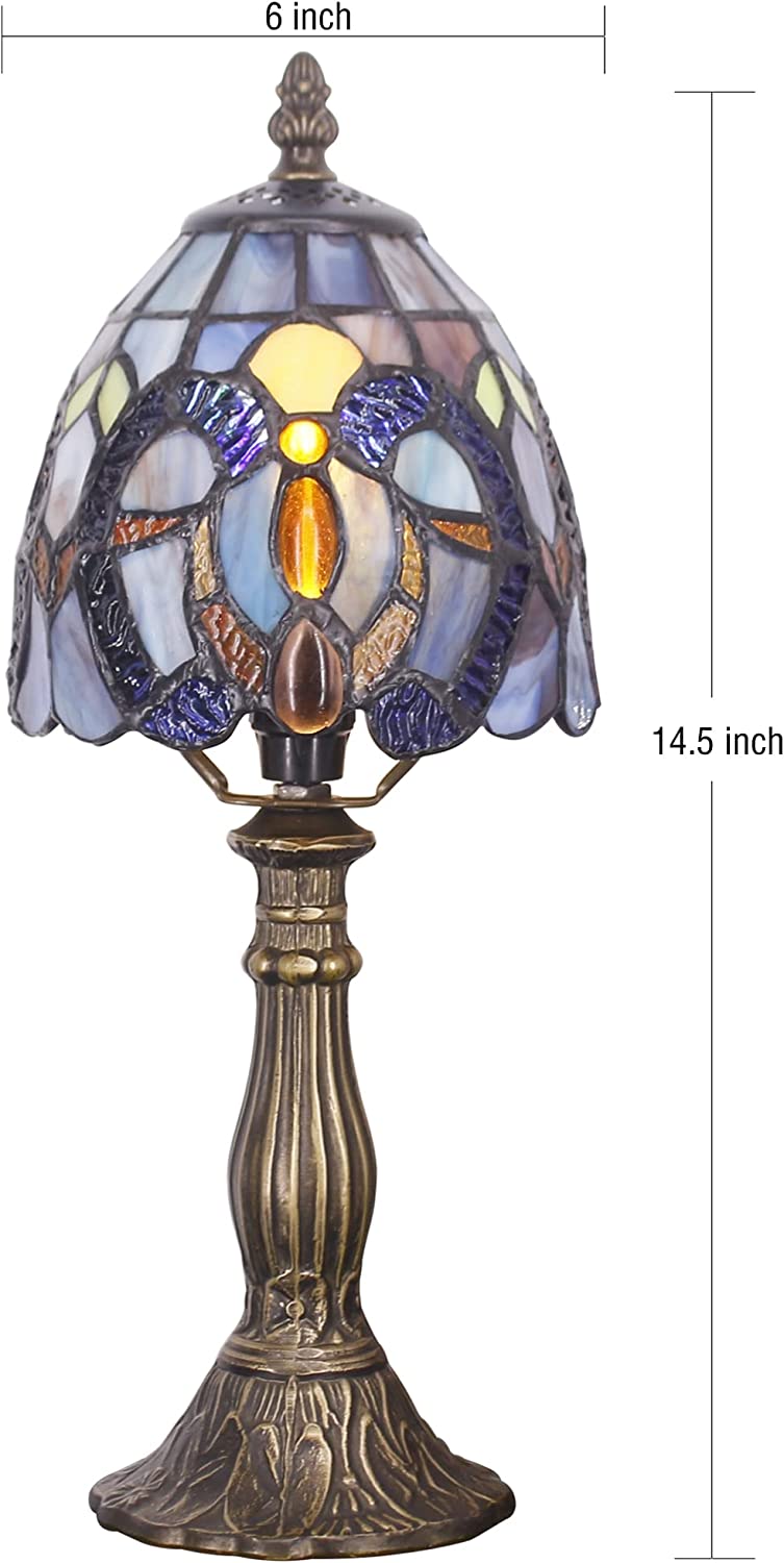 Werfactory® Small Tiffany Lamp Cloudy Style Stained Glass Table Lamp, 14" Tall