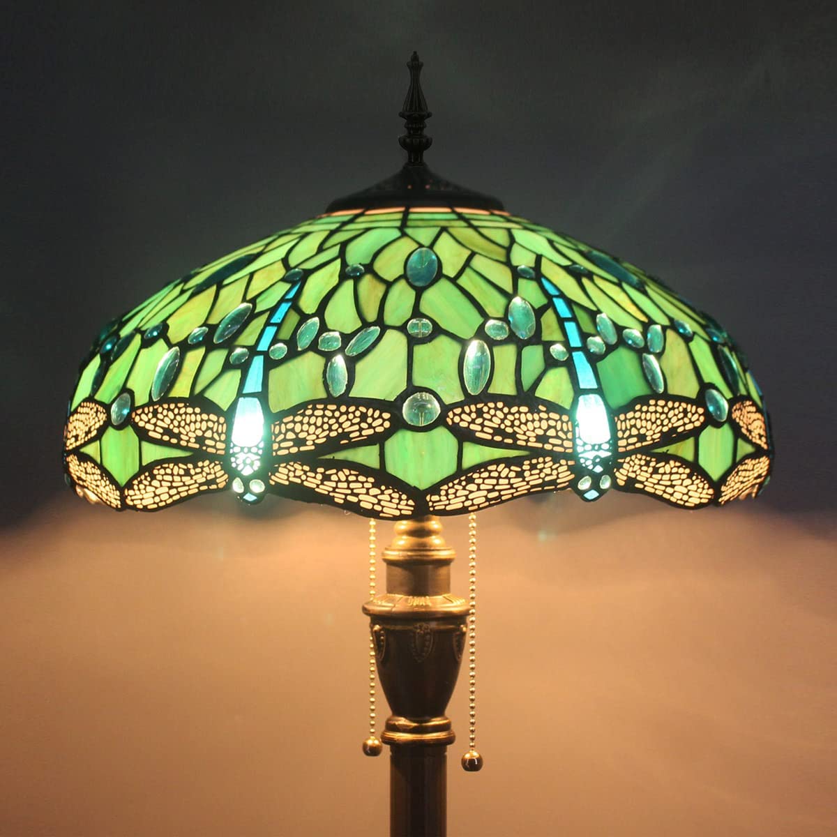 Werfactory® Tiffany Floor Lamp Blue Stained Glass Dragonfly Style Reading Lamp