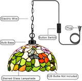 Werfactory® Tiffany Pendant Light 12 Inch Green Butterfly Style Stained Glass Chandelier