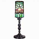 WERFACTORY Small Tiffany Lamp Mini Stained Glass Table Lamp Wide 4 Tall 15 Inch Green Victorian Style Rustic Night Light