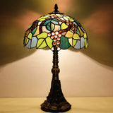 Werfactory® Tiffany Table Lamp 19 Inch High Green Stained Glass Grapes Style Reading Lamp