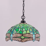 Werfactory® Tiffany Pendant Light 12 Inch Blue Stained Glass Dragonfly Hanging Lamp