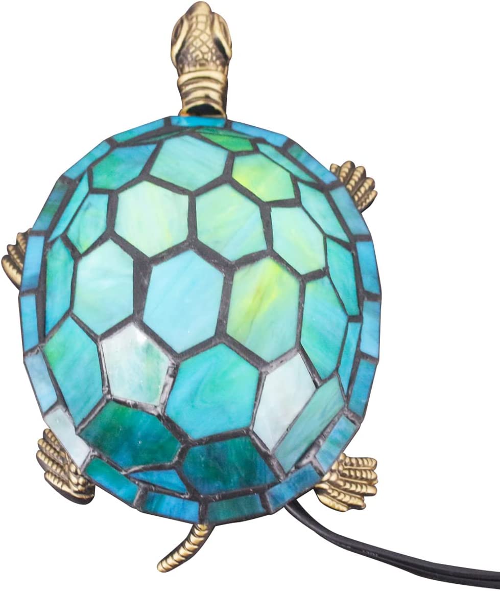 Werfactory® Tortoise Tiffany Turtle Lamp Sea Blue Stained Glass Table Lamp Cute Animal Night Light