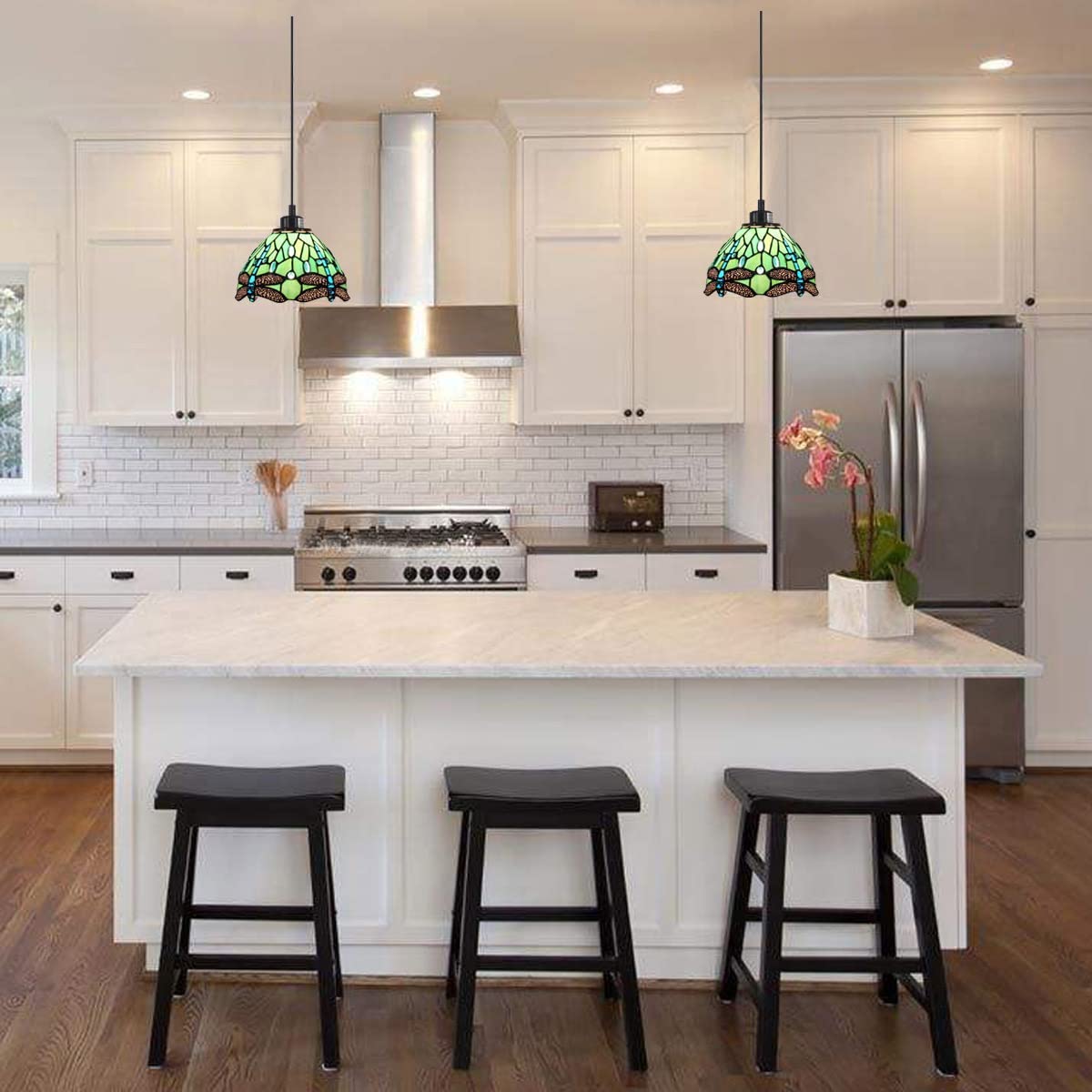 Werfactory® Tiffany Style Plug in Pendant Light Mini Stained Glass Dragonfly Chandelier