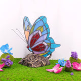 Werfactory® Tiffany Butterfly Lamp Cute Fairy Flying Wings Blue Stained Glass Warm Light
