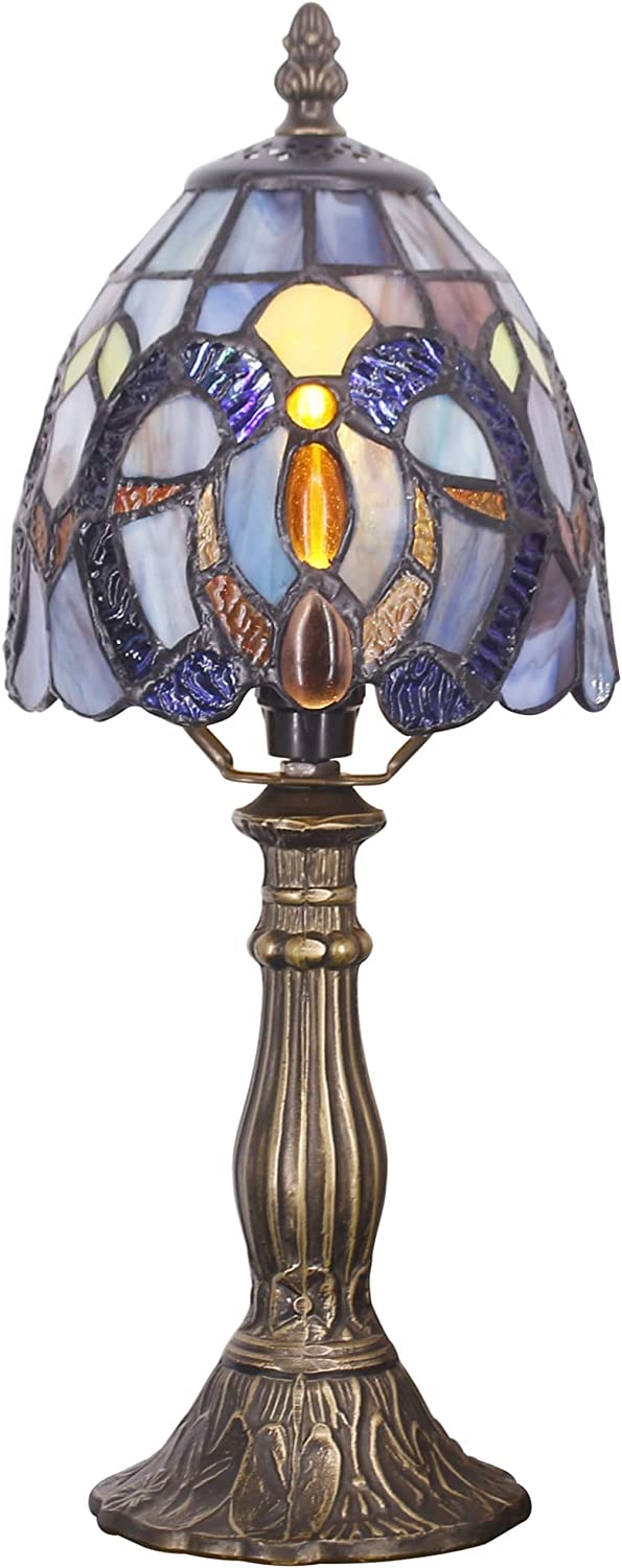 Werfactory® Small Tiffany Lamp Cloudy Style Stained Glass Table Lamp, 14" Tall