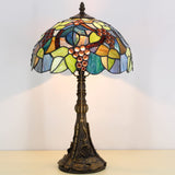 Werfactory® Tiffany Table Lamp Green Stained Glass Grapes Style Handmade Reading Lamp