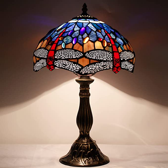 12 inch  Blue Red Stained Glass Dragonfly Lampshade Only Werfactory®  Fit for Tiffany Table Lamp