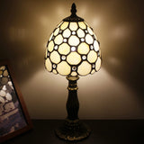 Werfactory® Small Tiffany Lamp White Crystal Bead Style Stained Glass Table Lamp 14