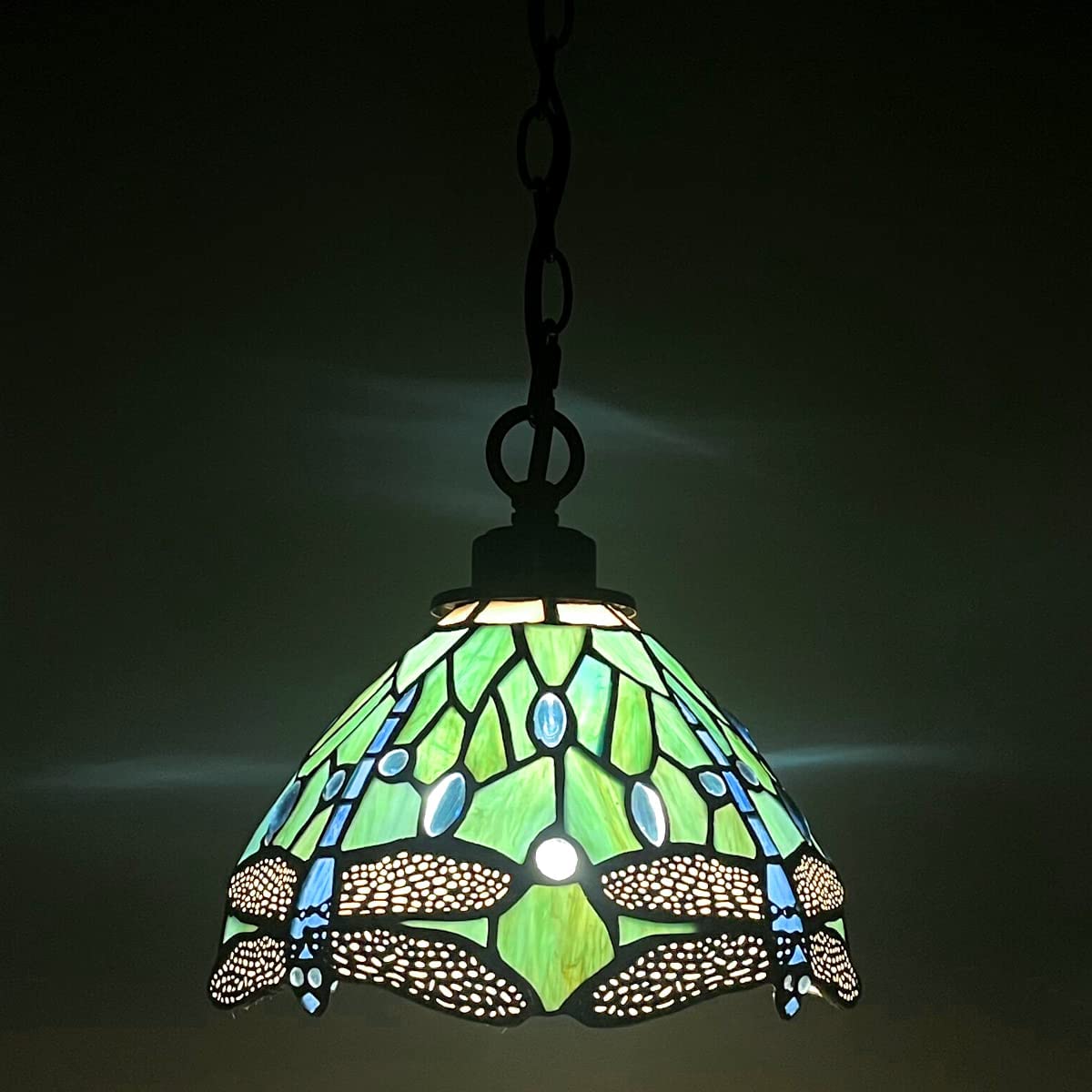 Werfactory® Tiffany Style Plug in Pendant Light Mini Stained Glass Dragonfly Chandelier