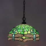 Werfactory® Tiffany Pendant Light 12 Inch Blue Stained Glass Dragonfly Hanging Lamp