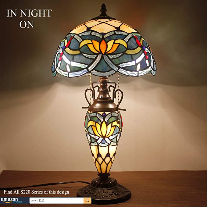 12 inch Blue Lotus Stained Glass Lampshade Only Werfactory®  Fit for Tiffany Table Lamp