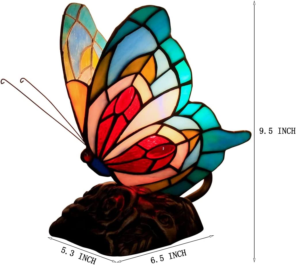 Werfactory® Tiffany Butterfly Lamp Cute Fairy Flying Wings Blue Stained Glass Warm Light
