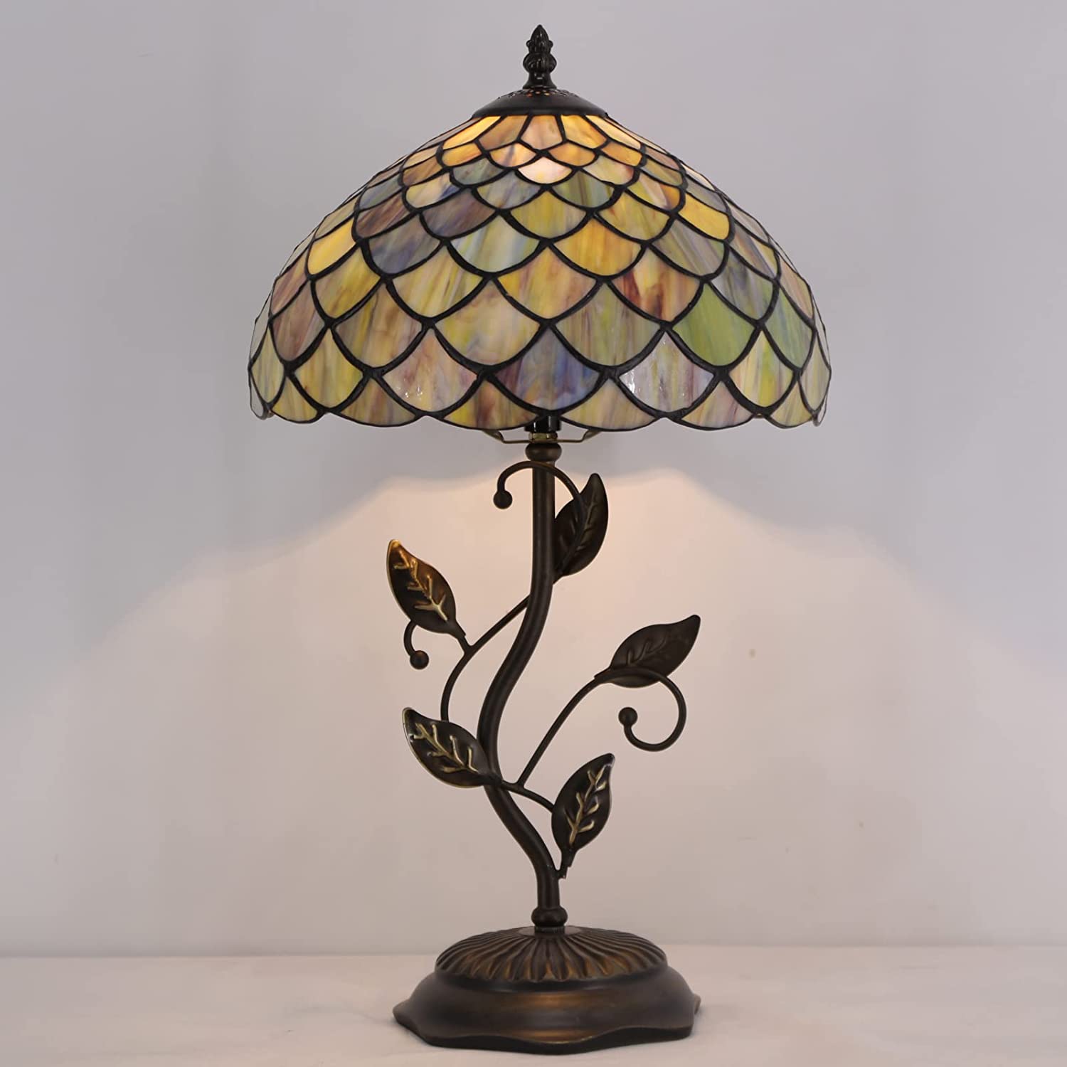 12 inch Werfactory® Tiffany Table Lamp Stained Glass Fish Scales Desk Light