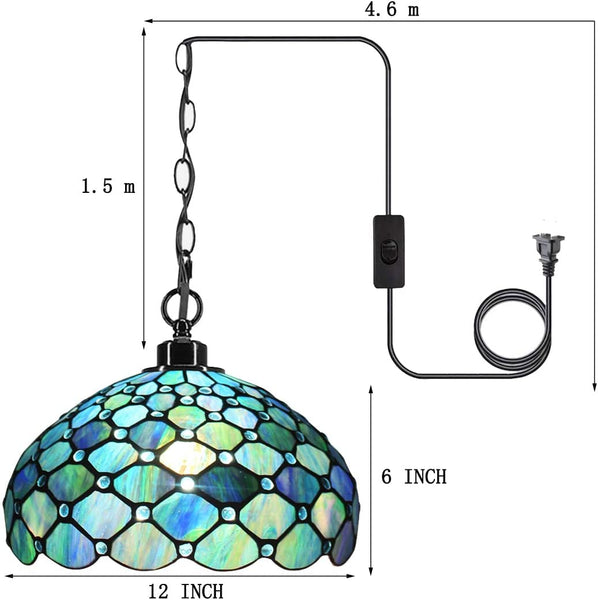 Werfactory Tiffany Style Plug in Pendant Light Sea Blue Stained