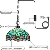 Werfactory® Tiffany Pendant Light 12 Inch Blue Stained Glass Dragonfly Hanging Lamp