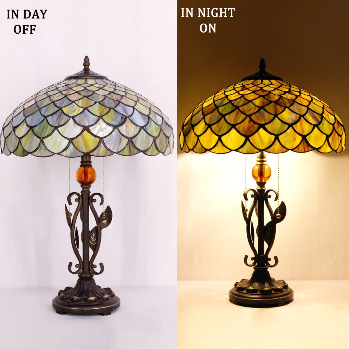 16 Inch Werfactory® Tiffany Table Lamp Stained Glass Lamp Fish Scales Light