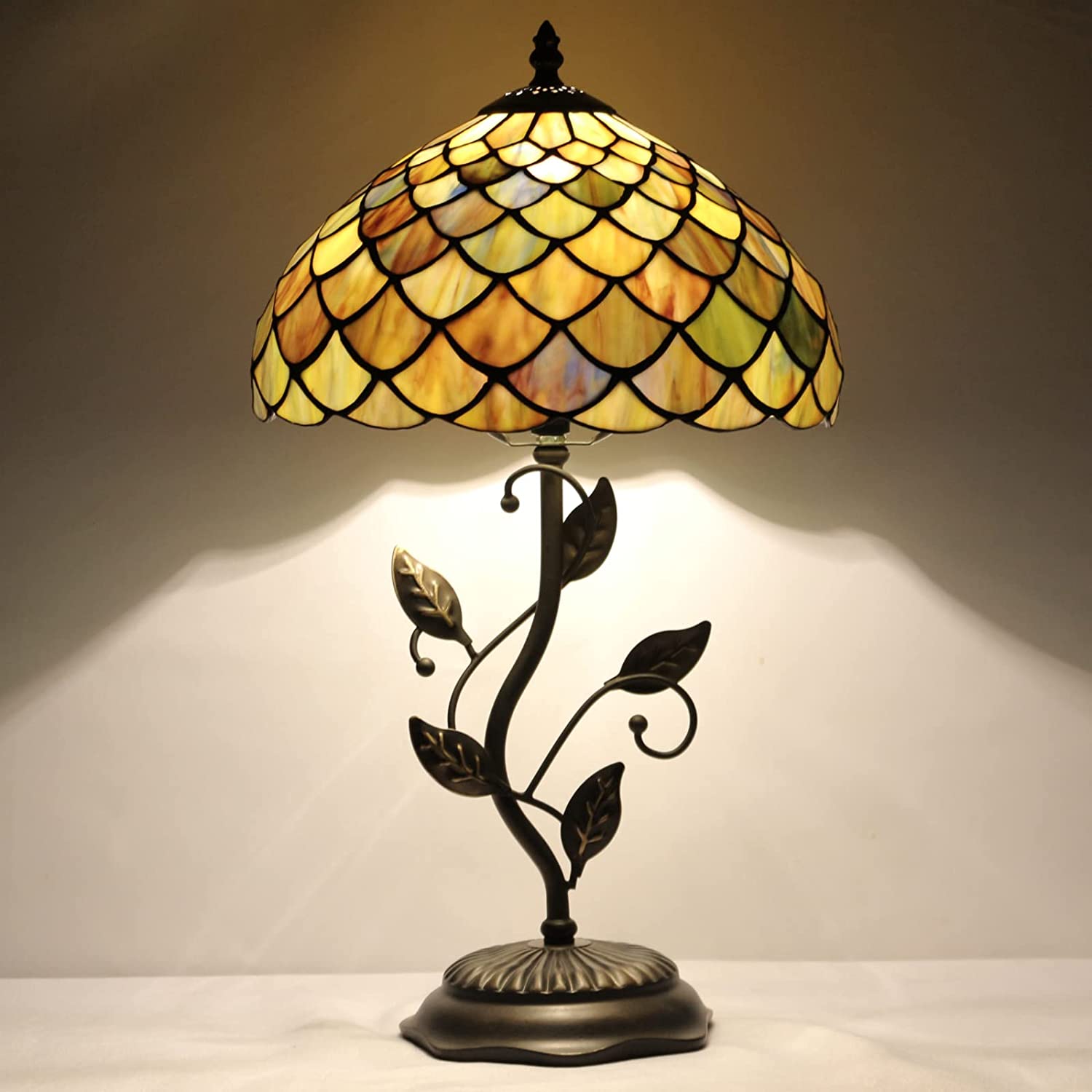 12 inch Werfactory® Tiffany Table Lamp Stained Glass Fish Scales Desk Light