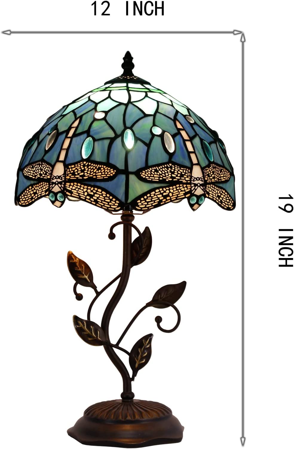 12 inch Tiffany Table Lamp Stained Glass Blue Dragonfly Desk Light
