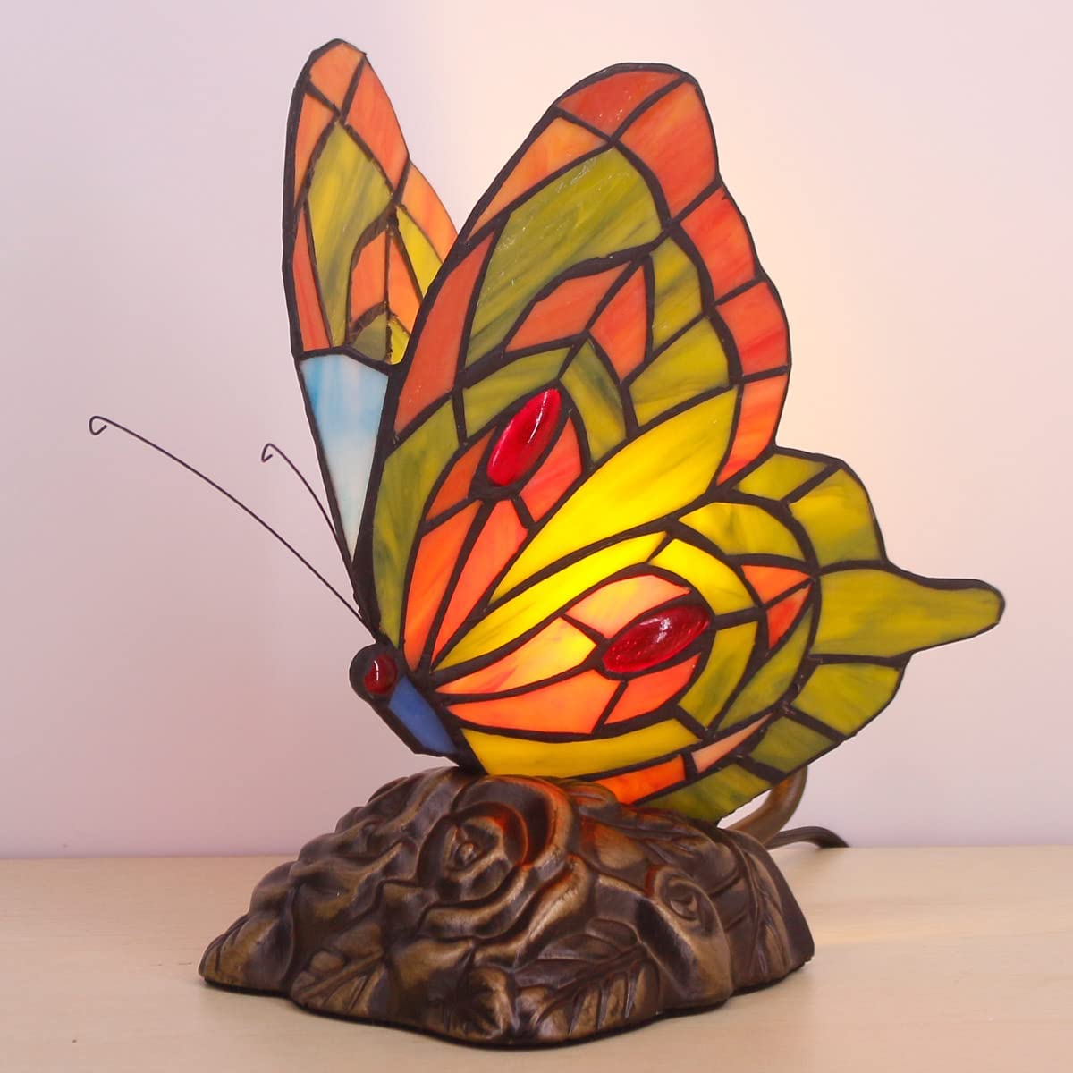 Werfactory® Tiffany Butterfly Lamp Cute Small Fairy Flying Wings Colorful Stained Glass Warm Light