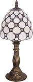 Werfactory® Small Tiffany Lamp White Crystal Bead Style Stained Glass Table Lamp 14" Tall