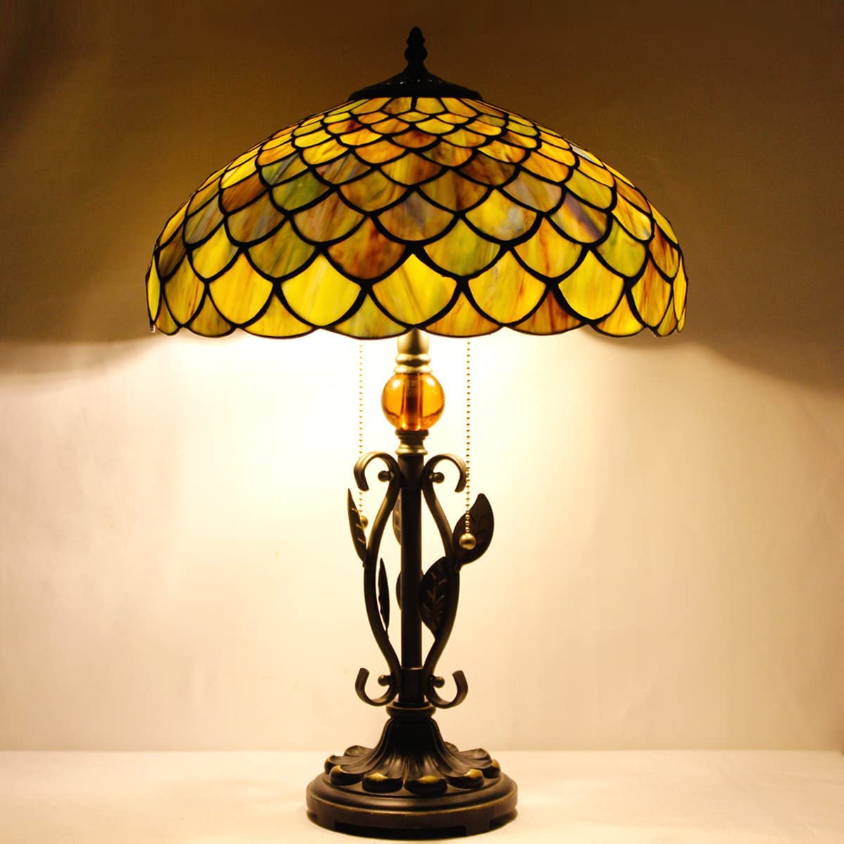 16 Inch Werfactory® Tiffany Table Lamp Stained Glass Lamp Fish Scales Light