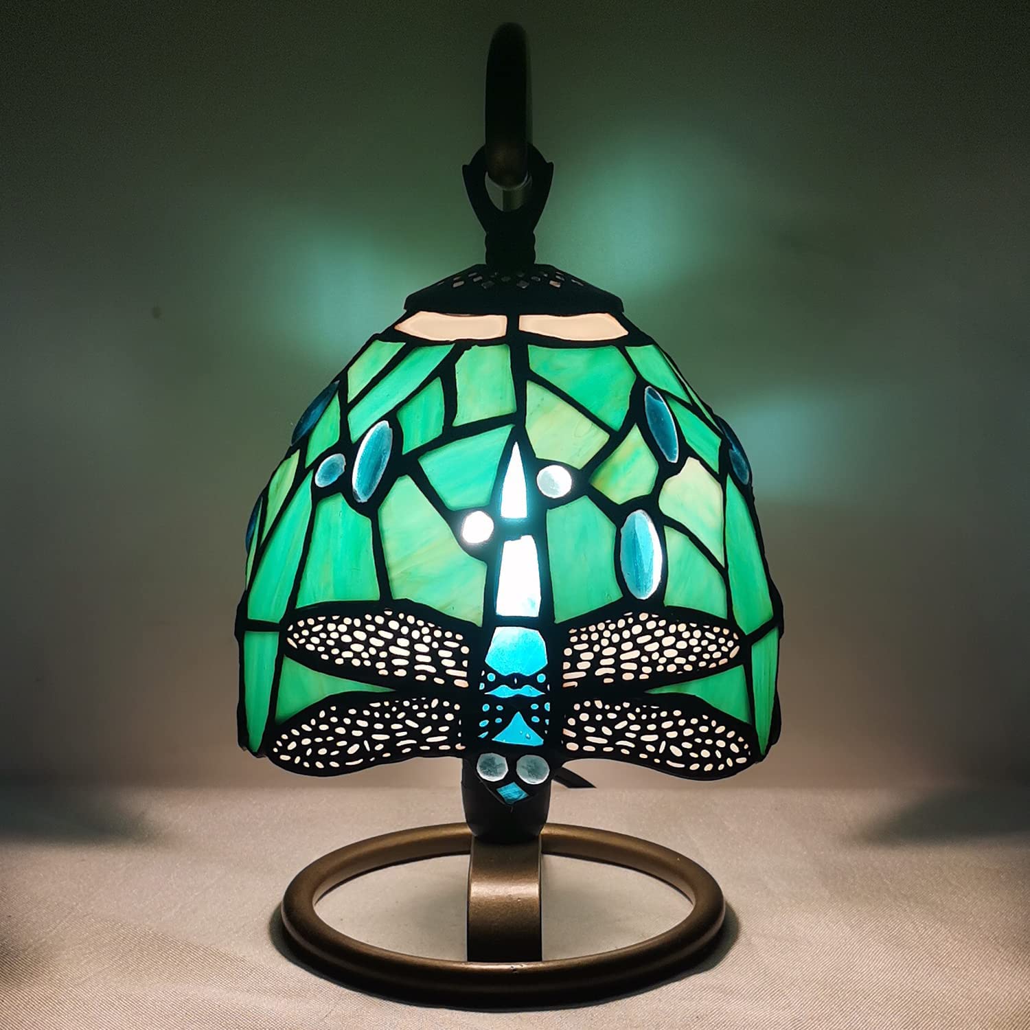 Werfactory® Tiffany Night Light, Stained Glass, Mix-Color Dragonfly Table Lamp