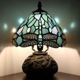 Werfactory® Rustic Tiffany Style Night Light with 8" Sea Blue Stained Glass Dragonfly Shade, 11"