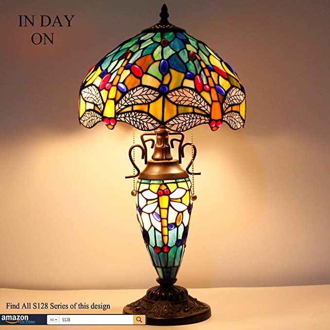 12 inch Dragonfly Stained Glass Lampshade Only Werfactory®  Fit for Tiffany Table Lamp