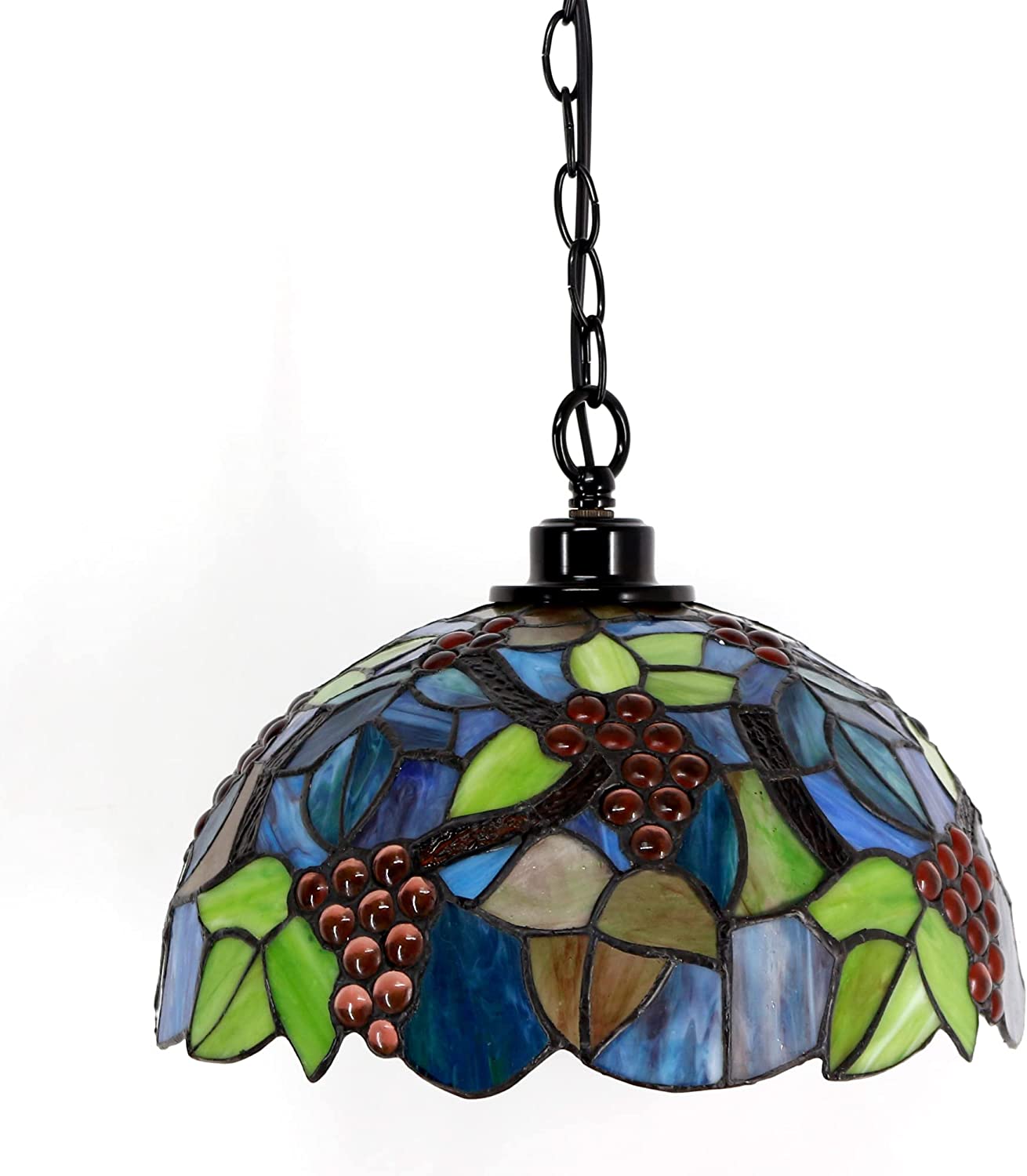 Werfactory® Tiffany Pendant Light 12 Inch Green Grape Style Stained Glass Chandelier