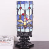 WERFACTORY Small Tiffany Lamp Mini Stained Glass Table Lamp Wide 4 Tall 10 Inch Blue Dragonfly Style Desk Night Light