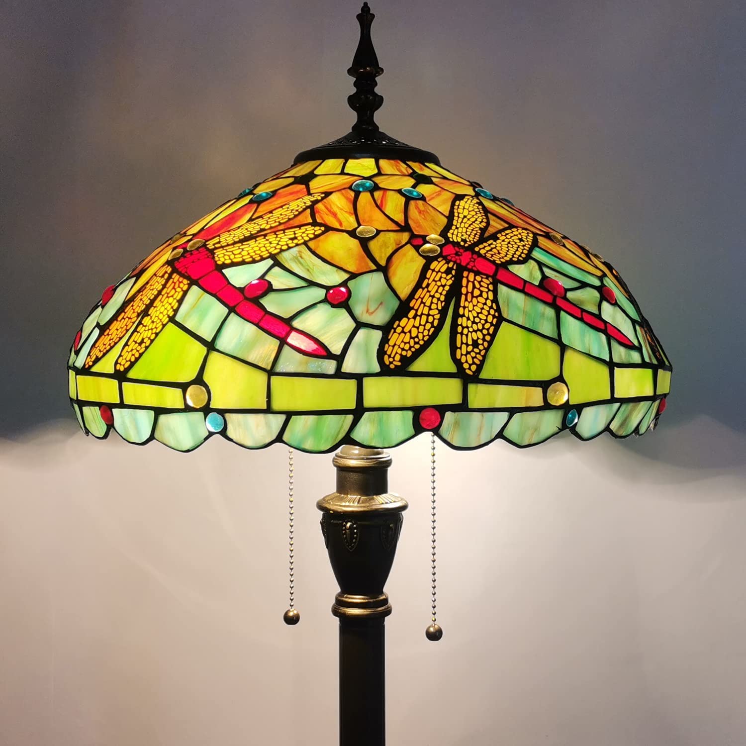 Werfactory® Tiffany Floor Lamp W16H70 Inch Stained Glass Dragonfly Style Reading Lamp