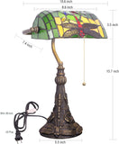 Werfactory® Banker Lamp Tiffany Desk Lamp Dragonfly Style Stained Glass Table Lamp, 15" Tall